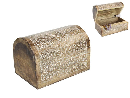 White Wash Chest with Carved Floral Design