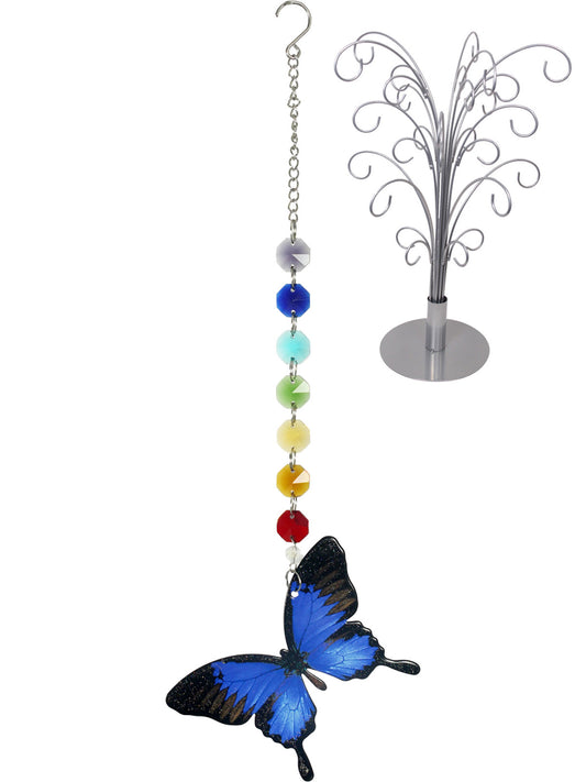 Seven Chakra &  Metal Blue Ulysses Butterfly Design Suncatcher