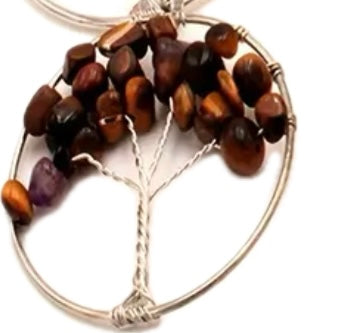 Tree of Life Gemstone Pendants Silver wire Necklace