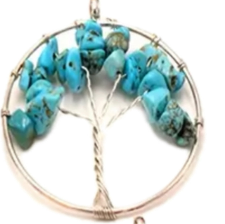 Tree of Life Gemstone Pendants Silver wire Necklace