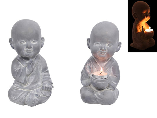 Stone Boy Monk Tealight Holder