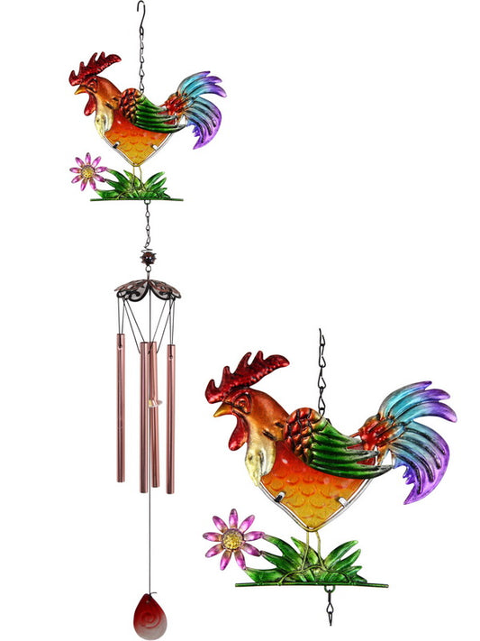 Metal & Glass Rooster Flower Garden Wind Chime
