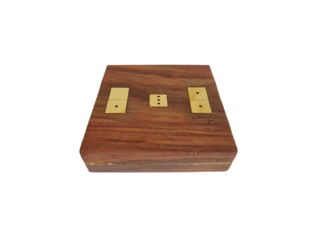 Wooden Domino and Dice Game with Brass Inlay