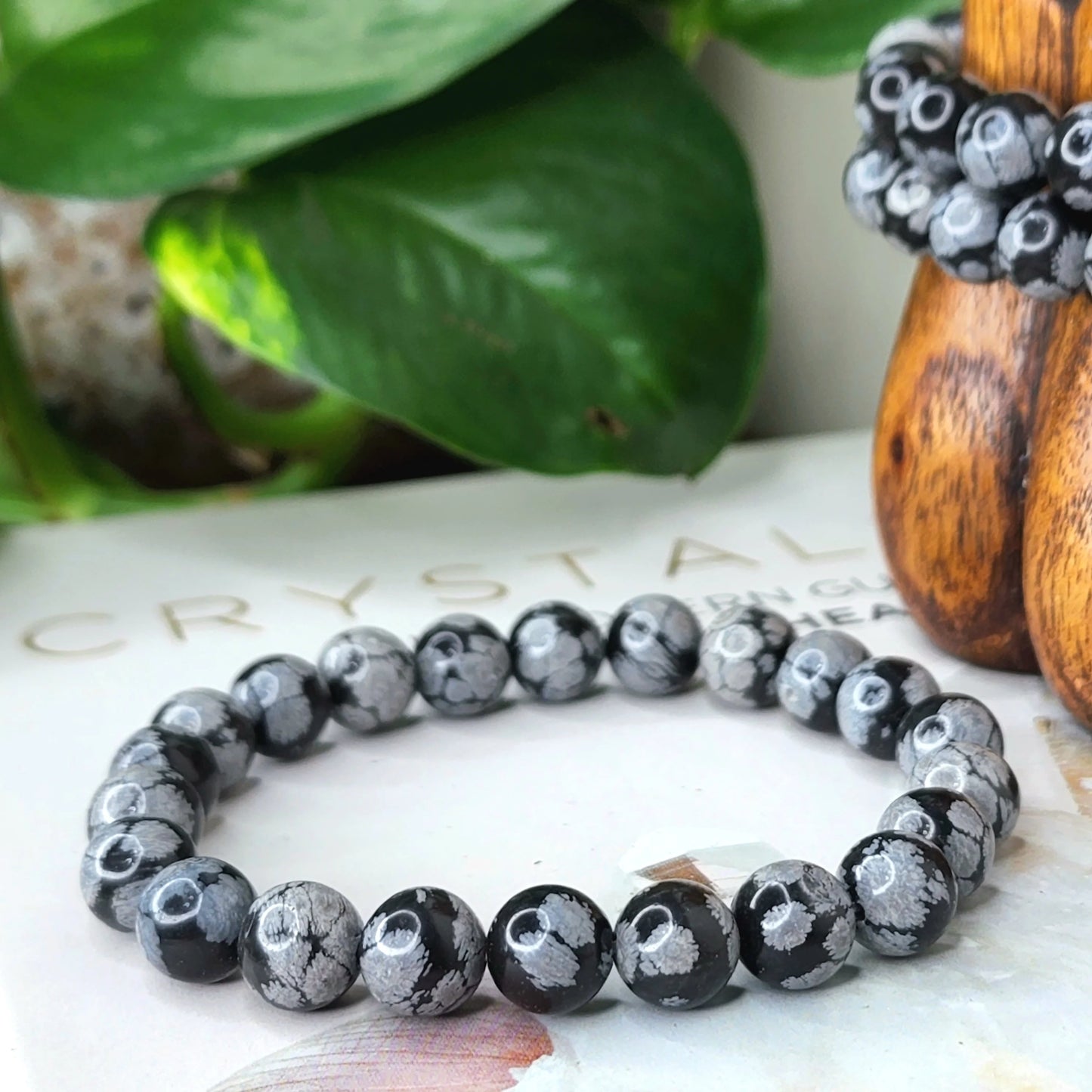 Snowflake Obsidian Beaded Bracelet