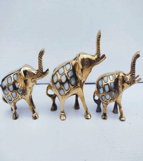 Vintage Brass and Mother of Pearl Elephant Figurines 3 set