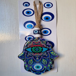 Evil Eye Glass Double-Sided Large Hamsa