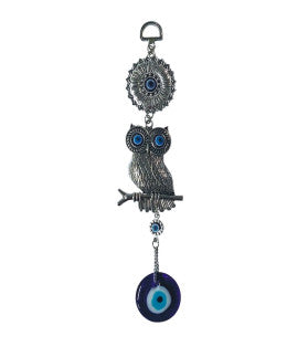 Evil Eye Metal Silver Perched Owl