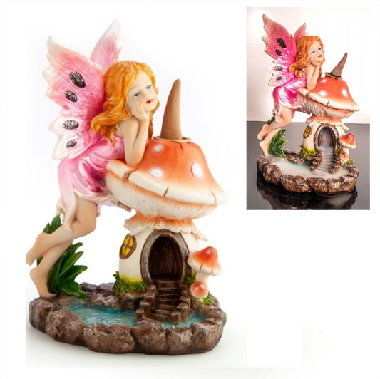 Fairy on Mushroom Cottage Backflow Incense Burner